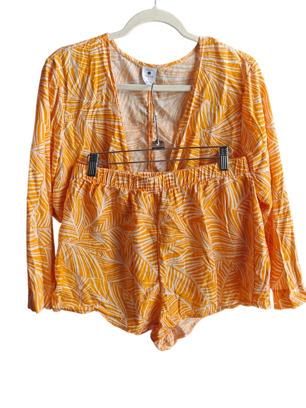 Shade & Shore Lightweight Orange Leaf Print Top-L & Shorts - M